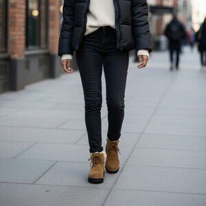 Eileen Fisher Kenille Sport Suede Boots Lace Up Fleece Syrup Brown Women's 7.5